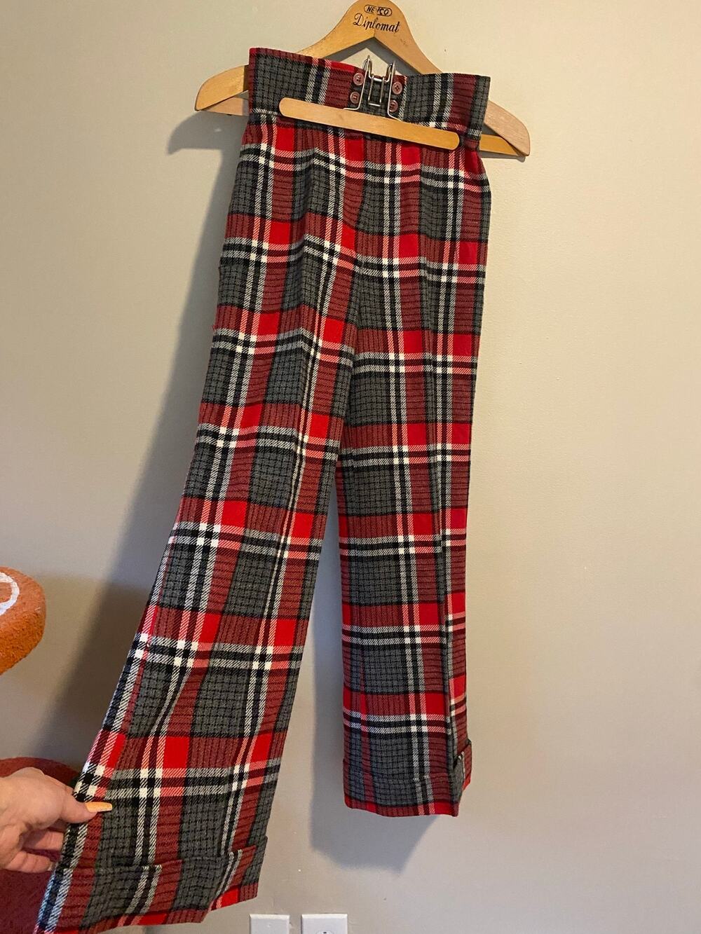 Vintage Marianne Fashion wool plaid trousers bell bottom wide leg preppy 70s xs